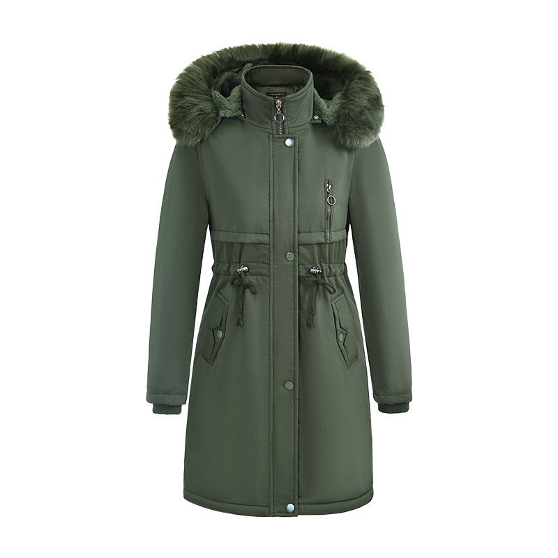 Új téli női pamuttal bélelt Parker lezser középhosszú koreai stílusú kabát meleg, laza, nagy gyapjúgallérral