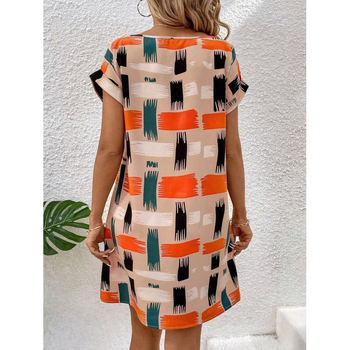 Comerț exterior transfrontalier nou în stoc Europa și Statele Unite Amazon vară cu mânecă scurtă pentru femei imprimate cu mânecă de liliac rochie rotundă