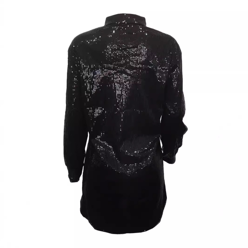 PP275 Furnizare transfrontalieră Comerț exterior Îmbrăcăminte pentru femei europene și americane Amazon Toamnă Rochie cămașă lejeră cu paiete în culori solide