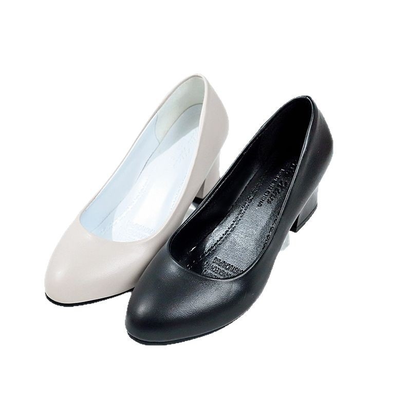 Dámske topánky jar a leto 2025, nové, okrúhle, hrubé, vysoké podpätky, jednoduché, módne, jednofarebné, profesionálne, dámske topánky, trendy