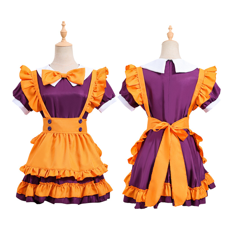 Хелоуински лилав костюм за прислужница, японски оранжев камбанка с пеперуда, костюм за Хелоуин на живо