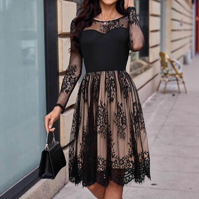 Elegantna ženska modna haljina s okruglim izrezom i dugim rukavima, plus veličine, za proljeće i jesen, prekogranična prodaja Amazona u Europi i Sjedinjenim Državama