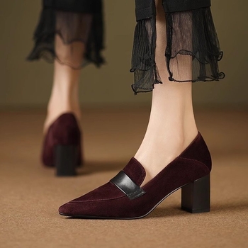 Άνοιξη 2024 Νέα γυναικεία παπούτσια με χοντρό τακούνι, μονόστρωμα, βρετανικά ρετρό, παγωμένα ψηλοτάκουνα με μέση και μυτερό τελείωμα, ασορτί γυναικεία παπούτσια.