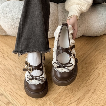 Internete išgarsėję prancūziški kaspino nėrinių Marijos bateliai moterims 2025 m. pavasario nauji storapadiai mokasinai JK maži odiniai bateliai