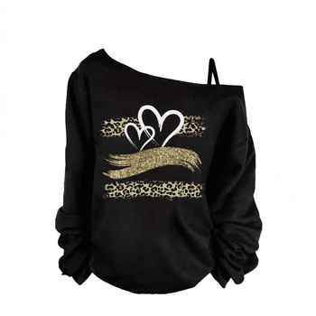 OD-028TEMU Amazon plus izmēra personības modes modes sieviešu leoparda mīlestības fliteru džemperis sievietēm