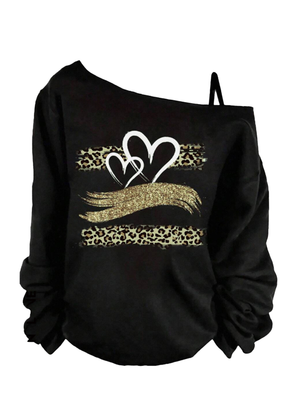 OD-028TEMU Amazon plus izmēra personības modes modes sieviešu leoparda mīlestības fliteru džemperis sievietēm