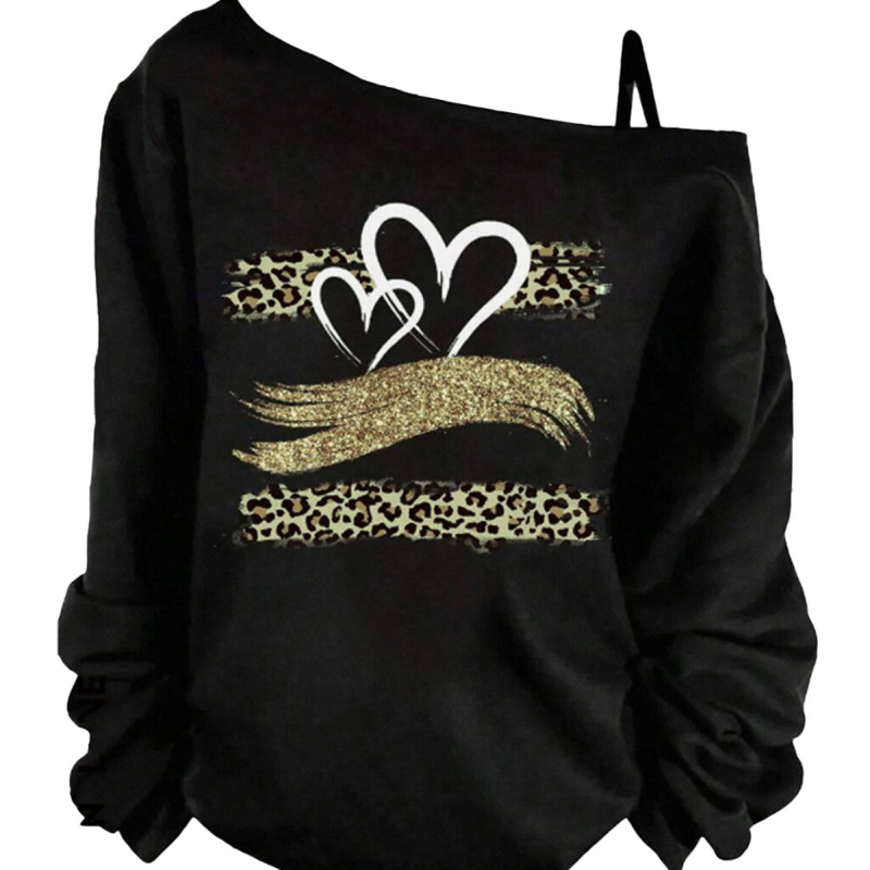 OD-028TEMU Amazon plus izmēra personības modes modes sieviešu leoparda mīlestības fliteru džemperis sievietēm