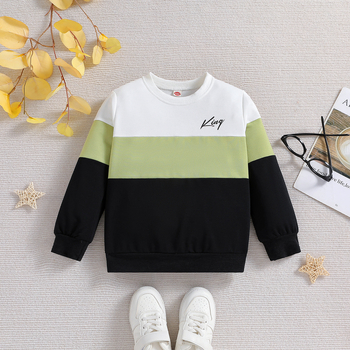 Топ с обло деколте за момче, нов стил плетиво, цветно блокиран, ежедневен, многофункционален, топъл и устойчив на UV лъчи