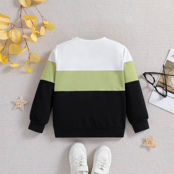 Топ с обло деколте за момче, нов стил плетиво, цветно блокиран, ежедневен, многофункционален, топъл и устойчив на UV лъчи