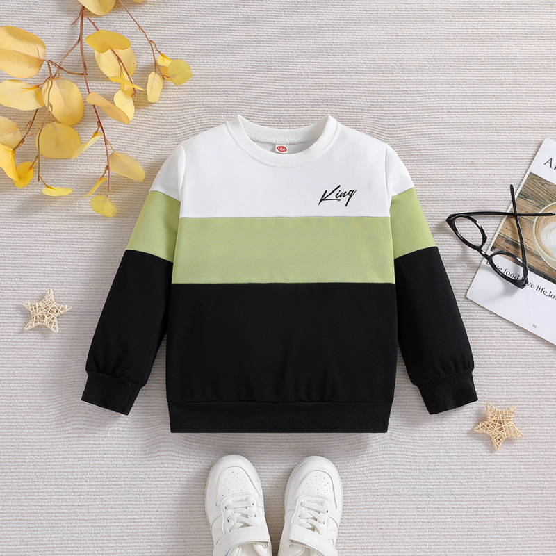 Топ с обло деколте за момче, нов стил плетиво, цветно блокиран, ежедневен, многофункционален, топъл и устойчив на UV лъчи