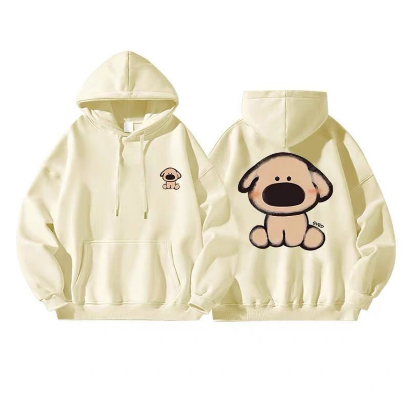 Hanorac cu glugă Silver Fox Velvet, stil Hong Kong, vintage, cu desene animate, cățeluș, imprimat, pentru cupluri, casual, toamnă și iarnă, top larg pentru femei