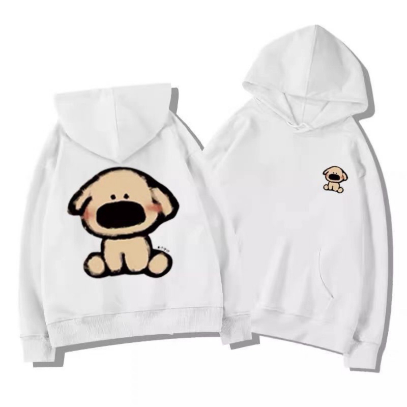 Hanorac cu glugă Silver Fox Velvet, stil Hong Kong, vintage, cu desene animate, cățeluș, imprimat, pentru cupluri, casual, toamnă și iarnă, top larg pentru femei