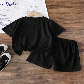 2025. aasta piiriülene Euroopa ja Ameerika suvine laste lühikeste varrukatega ülikond, puhtast puuvillast T-särk, meeste ja naiste aaretega õhuke trükitud kaheosaline komplekt