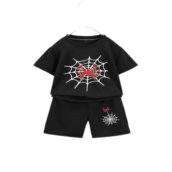 2025. aasta piiriülene Euroopa ja Ameerika suvine laste lühikeste varrukatega ülikond, puhtast puuvillast T-särk, meeste ja naiste aaretega õhuke trükitud kaheosaline komplekt