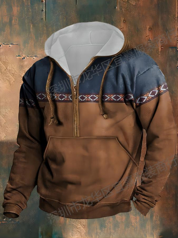 Мъжко облекло в западен етнически стил, ежедневно мъжко облекло, суитшърт с цип и дълъг ръкав