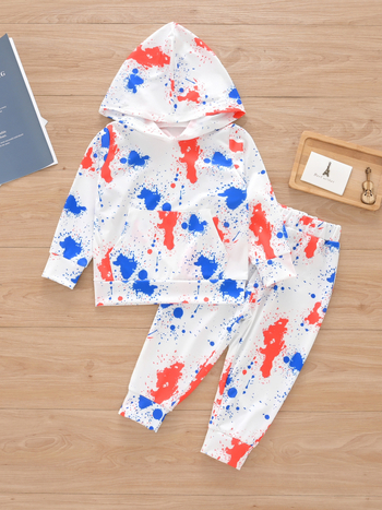 YM057 Παιδικά Ρούχα για Διασυνοριακή Χρήση στο Amazon Παιδικά Ρούχα Ευρωπαϊκό και Αμερικανικό Πουλόβερ με Μακρυμάνικο και Κουκούλα, Σετ Δύο Τεμαχίων, Tie-dye