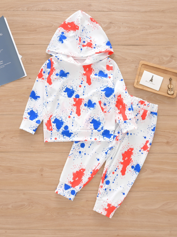 YM057 Παιδικά Ρούχα για Διασυνοριακή Χρήση στο Amazon Παιδικά Ρούχα Ευρωπαϊκό και Αμερικανικό Πουλόβερ με Μακρυμάνικο και Κουκούλα, Σετ Δύο Τεμαχίων, Tie-dye