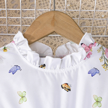 Διασυνοριακό φόρεμα με μανίκια φαναριού και μοτίβο λουλουδιών για κορίτσια, καλοκαίρι 2025, κομψή ζώνη με φούστα πριγκίπισσας