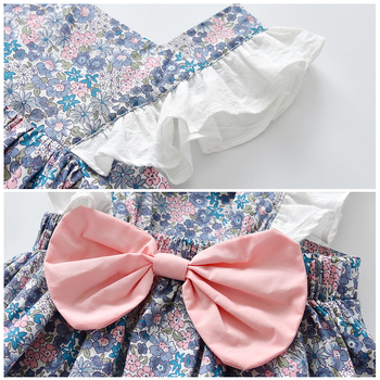 Παιδικό φόρεμα με φλοράλ αμάνικο γιλέκο 2025, νέο στυλ κοριτσιού, καλοκαιρινό φόρεμα πριγκίπισσας με μέση και φιόγκο στην πλάτη