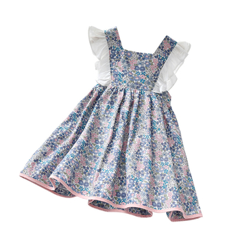 Παιδικό φόρεμα με φλοράλ αμάνικο γιλέκο 2025, νέο στυλ κοριτσιού, καλοκαιρινό φόρεμα πριγκίπισσας με μέση και φιόγκο στην πλάτη