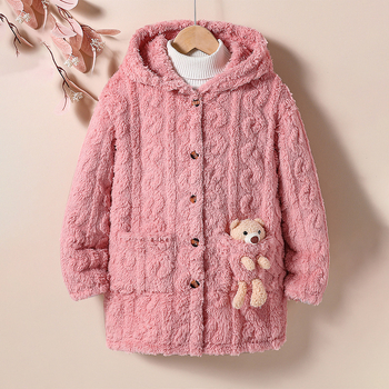 Zimski flanelski plišani kaput s kapuljačom i medvjedićem za djevojčice, topla odjeća za spavanje od koraljnog flisa za stariju djecu, zadebljana i topla