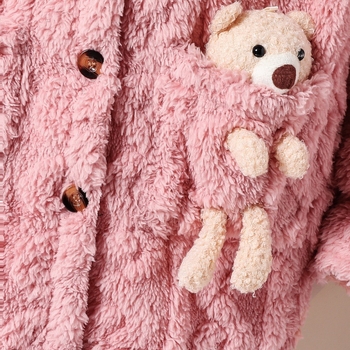 Zimski flanelski plišani kaput s kapuljačom i medvjedićem za djevojčice, topla odjeća za spavanje od koraljnog flisa za stariju djecu, zadebljana i topla