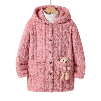 Zimski flanelski plišani kaput s kapuljačom i medvjedićem za djevojčice, topla odjeća za spavanje od koraljnog flisa za stariju djecu, zadebljana i topla