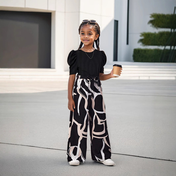 Piiriülese väliskaubanduse INS tüdrukute suvine mullvarrukaga moodne vabaaja top lilleprindiga laia säärega püksid stiilne ülikond