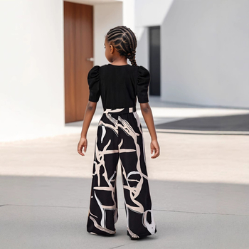 Piiriülese väliskaubanduse INS tüdrukute suvine mullvarrukaga moodne vabaaja top lilleprindiga laia säärega püksid stiilne ülikond