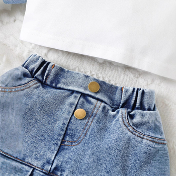 Ευρωπαϊκό και Αμερικανικό Φθινόπωρο και Χειμώνας, Νέο Μονόχρωμο Τζιν Μπουφάν με Μακρυμάνικο Στήθος, Σετ Τριών Τεμαχίων, Μονόχρωμο, Πλισέ Φούστα με Καμιζόλα