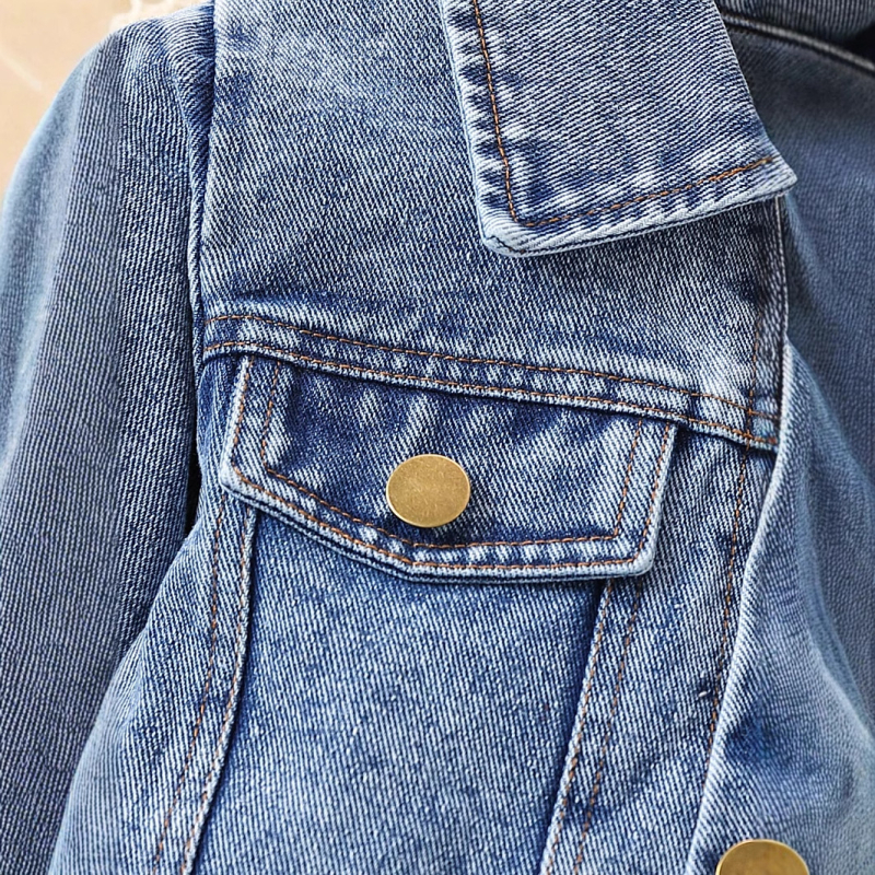 Ευρωπαϊκό και Αμερικανικό Φθινόπωρο και Χειμώνας, Νέο Μονόχρωμο Τζιν Μπουφάν με Μακρυμάνικο Στήθος, Σετ Τριών Τεμαχίων, Μονόχρωμο, Πλισέ Φούστα με Καμιζόλα