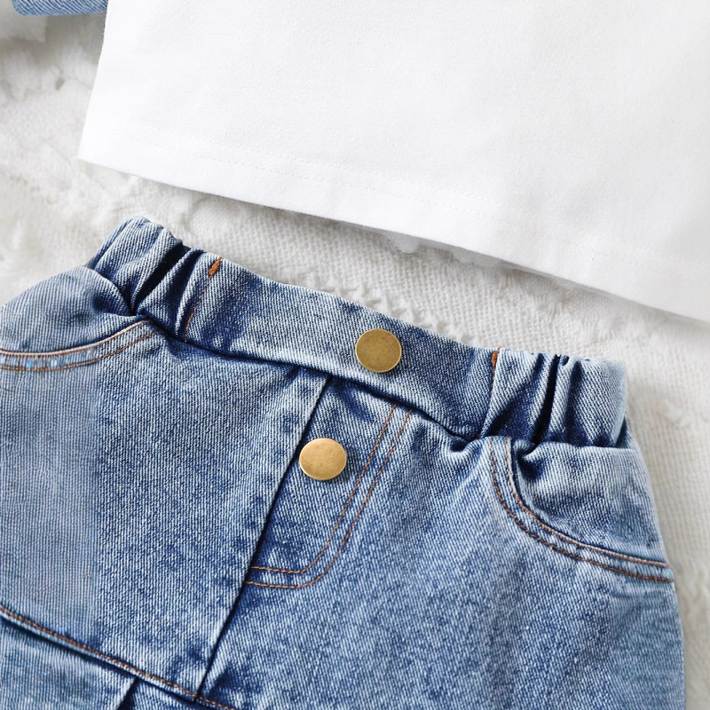 Ευρωπαϊκό και Αμερικανικό Φθινόπωρο και Χειμώνας, Νέο Μονόχρωμο Τζιν Μπουφάν με Μακρυμάνικο Στήθος, Σετ Τριών Τεμαχίων, Μονόχρωμο, Πλισέ Φούστα με Καμιζόλα