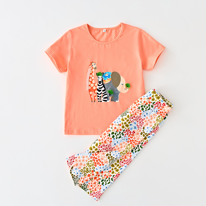 Uus tüdrukute kevadkostüüm, Euroopa ja Ameerika multifilmidega trükitud pluus, laste lühikeste varrukatega Euroopa ja Ameerika multifilmidega lasteriided hulgimüügist