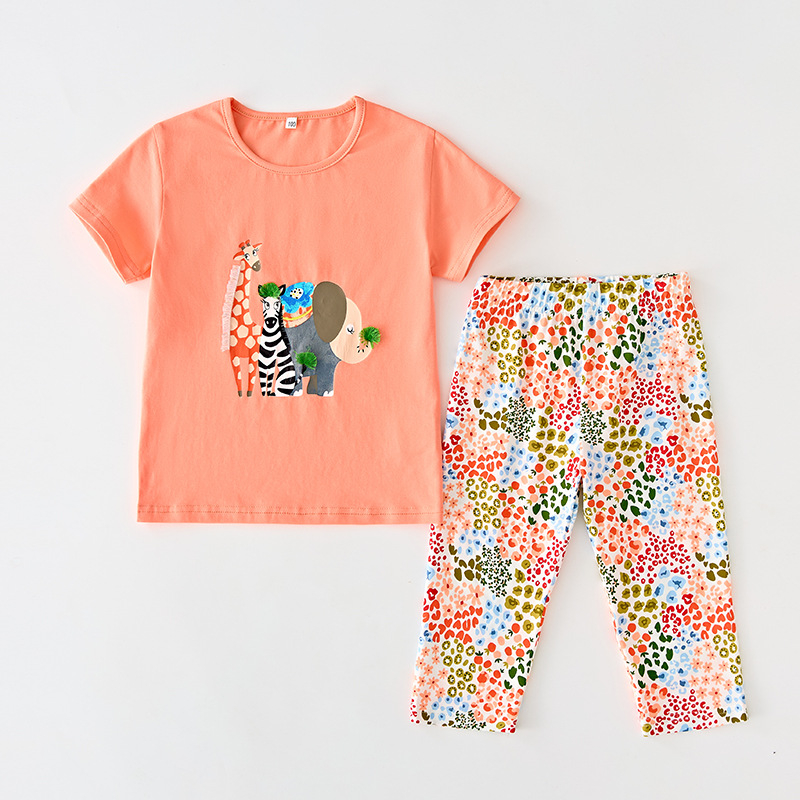 Uus tüdrukute kevadkostüüm, Euroopa ja Ameerika multifilmidega trükitud pluus, laste lühikeste varrukatega Euroopa ja Ameerika multifilmidega lasteriided hulgimüügist