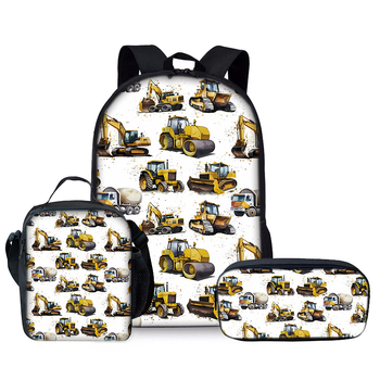 Σακίδιο πλάτης για μαθητές δημοτικού σχολείου εκσκαφέα, τριών τεμαχίων DIY, τυπωμένο σακίδιο πλάτης, τσάντα φαγητού, τσάντα μολυβιού