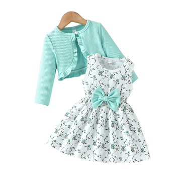 Uus saabumine lillelise lääne stiilis sügiskleit Korea stiilis laste pikkade varrukatega kleit lääne stiilis lipsuga seelik pikkade varrukatega mantelülikond