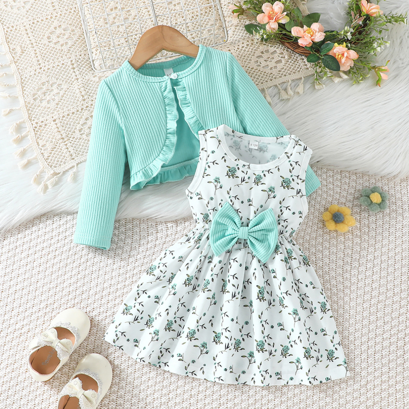 Uus saabumine lillelise lääne stiilis sügiskleit Korea stiilis laste pikkade varrukatega kleit lääne stiilis lipsuga seelik pikkade varrukatega mantelülikond