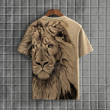 Νέο ανδρικό μπλουζάκι με τρισδιάστατη ψηφιακή εκτύπωση και στρογγυλή λαιμόκοψη, άνοιξη και καλοκαίρι 2024, για διασυνοριακές εξαγωγές, με σχέδιο ζώου και Tiger Eagle.
