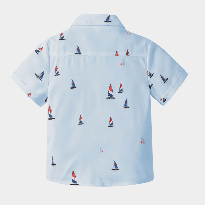 Poiste koomiksiga purjetamisteemaline lühikeste varrukatega särk, laste suvine kardigan, rannatopp, vabaaja üleriietus