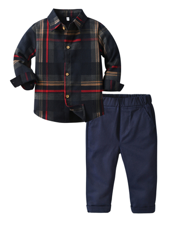 Poiste kevad- ja sügisene ruuduline pikkade varrukatega särk ja püksid, laste vabaaja kaheosaline ülikond