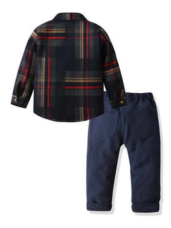 Poiste kevad- ja sügisene ruuduline pikkade varrukatega särk ja püksid, laste vabaaja kaheosaline ülikond