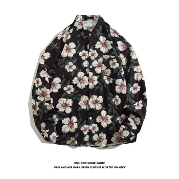 2022 m. madingas prekės ženklo nišinis vintažinis aliejinis paveikslas su gėlėmis, meniškas laisvalaikio stiliaus marškinėliai ilgomis rankovėmis, rudens naujienos