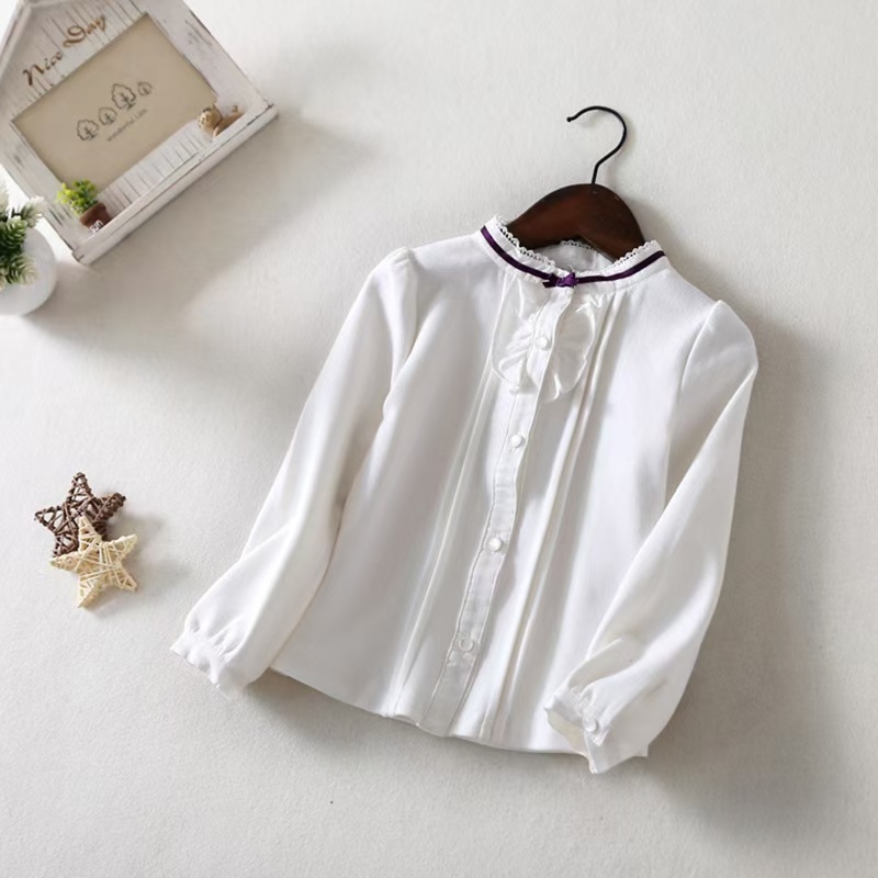 Tehase hulgimüük tüdrukute puhasvalge lipsuga särk pikkade varrukatega valge alläärega särk armas lihtne sügissärk