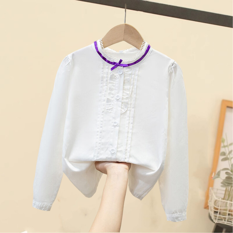 Tehase hulgimüük tüdrukute puhasvalge lipsuga särk pikkade varrukatega valge alläärega särk armas lihtne sügissärk