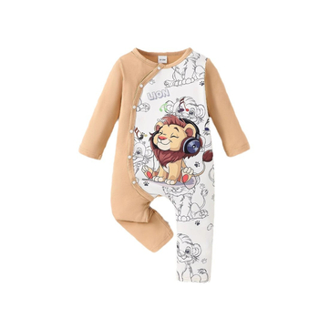 Άνοιξη και Φθινόπωρο Μωρό Μακρυμάνικο Σκουφάκι με Στάμπα Little Lion για Άνδρες, Χαριτωμένο Μωρό, Μακρύ Σκουφάκι Αναρρίχησης με Αγκράφα και Μονόπλευρη Λαιμόκοψη