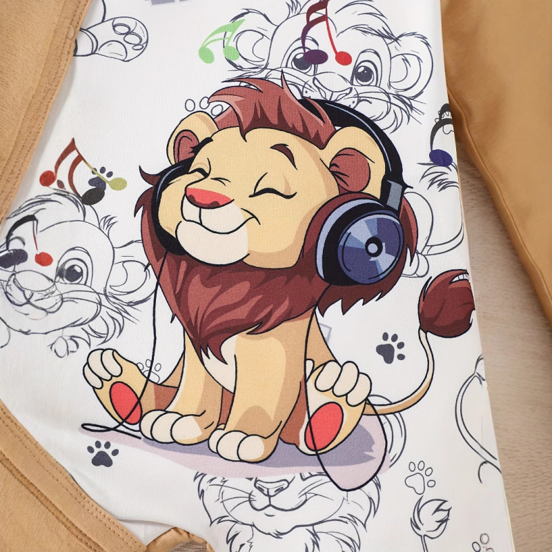 Άνοιξη και Φθινόπωρο Μωρό Μακρυμάνικο Σκουφάκι με Στάμπα Little Lion για Άνδρες, Χαριτωμένο Μωρό, Μακρύ Σκουφάκι Αναρρίχησης με Αγκράφα και Μονόπλευρη Λαιμόκοψη