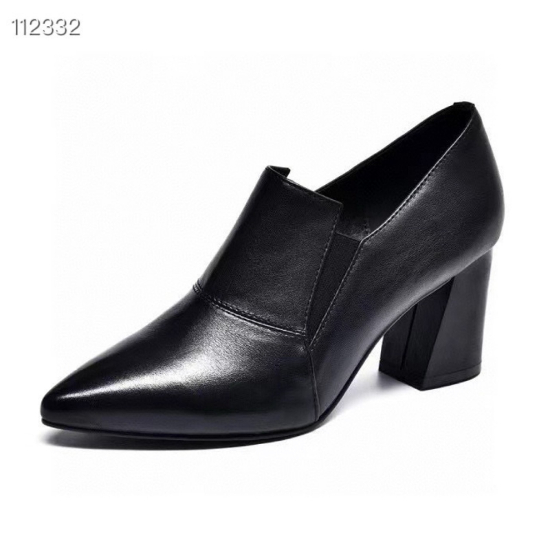 Pantofi de lucru cu vârf ascuțit și croială adâncă, stil nou de primăvară 2025, simpli și eleganți, subțiri, toc gros, pantofi de lucru fără mâneci din piele de vacă cu primul strat