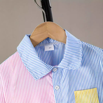 Νέο Παιδικό Ρούχο με Ριγέ Μπλούζα για Αγόρια Πολύχρωμο Ριγέ Πουκάμισο Μικρού και Μεσαίου Μεγέθους Παιδικό Ανοιξιάτικο και Καλοκαιρινό Λεπτό Μακρυμάνικο Πουκάμισο Ευρωπαϊκό και Αμερικανικό Κοστούμι