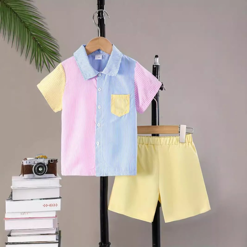 Νέο Παιδικό Ρούχο με Ριγέ Μπλούζα για Αγόρια Πολύχρωμο Ριγέ Πουκάμισο Μικρού και Μεσαίου Μεγέθους Παιδικό Ανοιξιάτικο και Καλοκαιρινό Λεπτό Μακρυμάνικο Πουκάμισο Ευρωπαϊκό και Αμερικανικό Κοστούμι