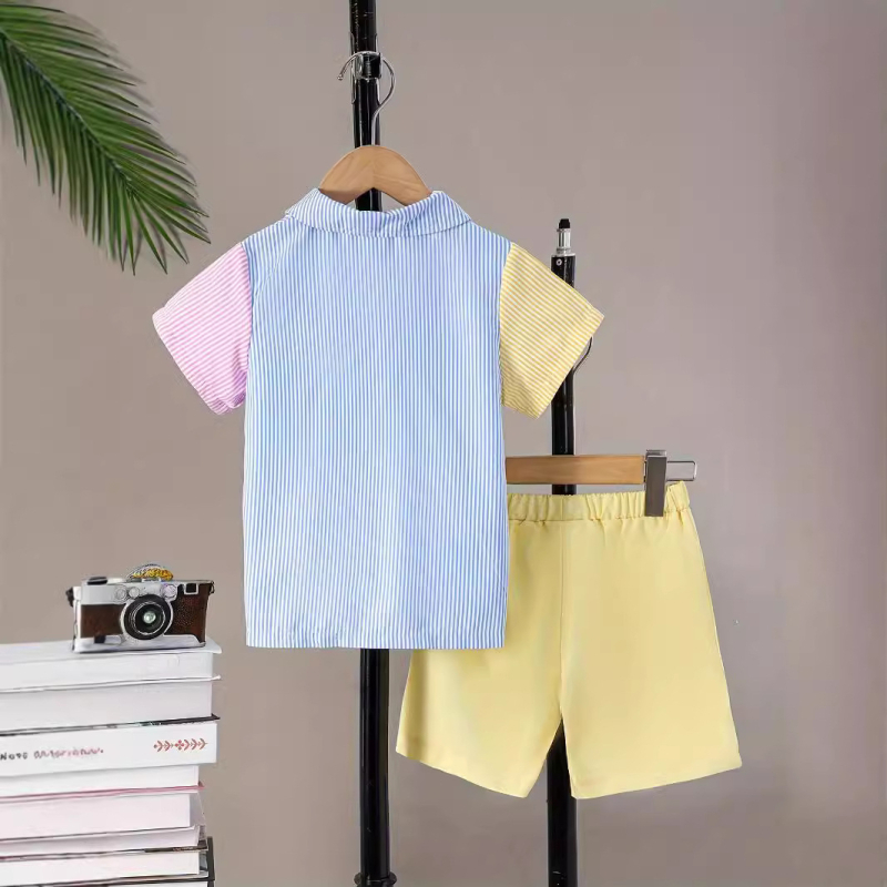 Νέο Παιδικό Ρούχο με Ριγέ Μπλούζα για Αγόρια Πολύχρωμο Ριγέ Πουκάμισο Μικρού και Μεσαίου Μεγέθους Παιδικό Ανοιξιάτικο και Καλοκαιρινό Λεπτό Μακρυμάνικο Πουκάμισο Ευρωπαϊκό και Αμερικανικό Κοστούμι